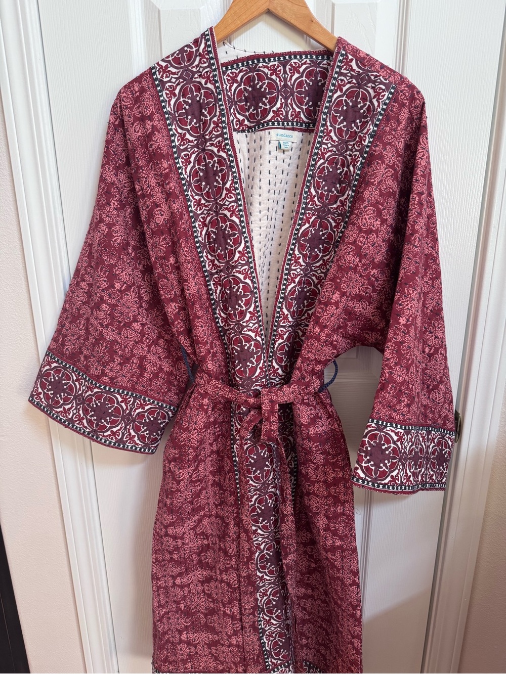 Sundance Burgundy Floral Robe with Trim